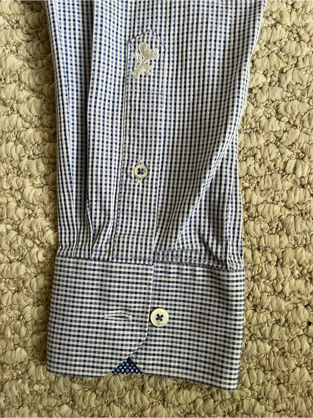 Bugatchi Uomo size 17:34/35 Blue Micro-Check Dress Shirt - Picture 5 of 9